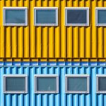 yellow, blue, container, window, color, metal, geometry
